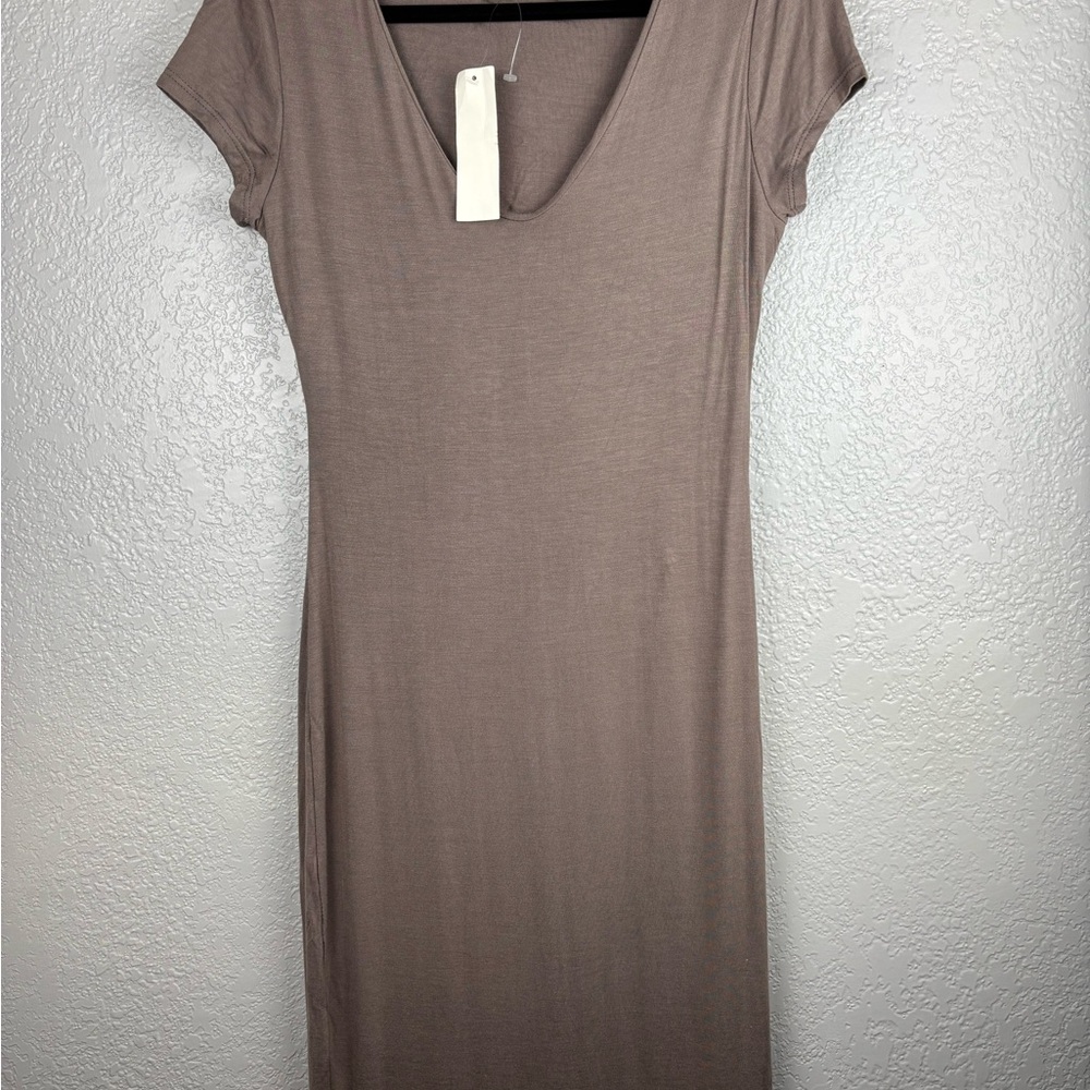 See You Monday Women’s XL Taupe Mauve Short Sleeve Midi Dress - Picture 2 of 9